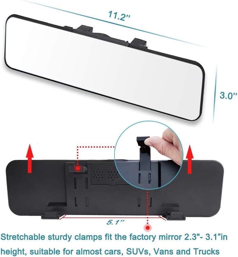 SkycropHD Car Interior Large Rear View Mirror, Clip on Wide Angle Panoramic Rearview Mirror to Eliminate Blind Spots – Flat, White,11.2in (289mm) - Image 4